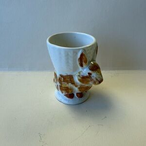 Vintage Ceramic Tan and Brown Bunny Rabbit Egg Cup for Collectors or Decor.